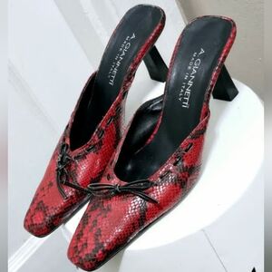 A.Giannetti Leather Python Print Red Mule Heel Shoe Women's Size8🌴